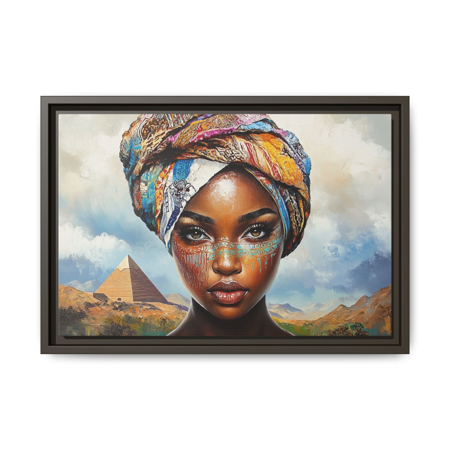 Between Pyramids and Peaks,Framed Matte Canvas Art, African Woman Decor, Unique Wall Art, Boho Home Decor, Gift for Culture Enthusiasts
