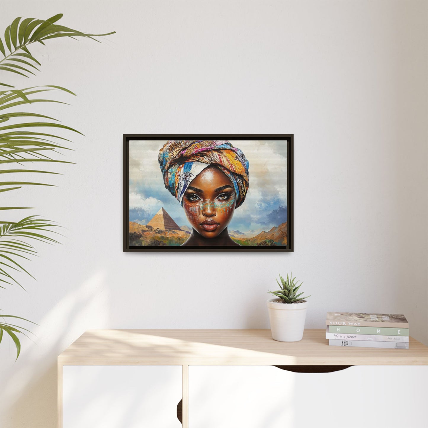 Between Pyramids and Peaks,Framed Matte Canvas Art, African Woman Decor, Unique Wall Art, Boho Home Decor, Gift for Culture Enthusiasts