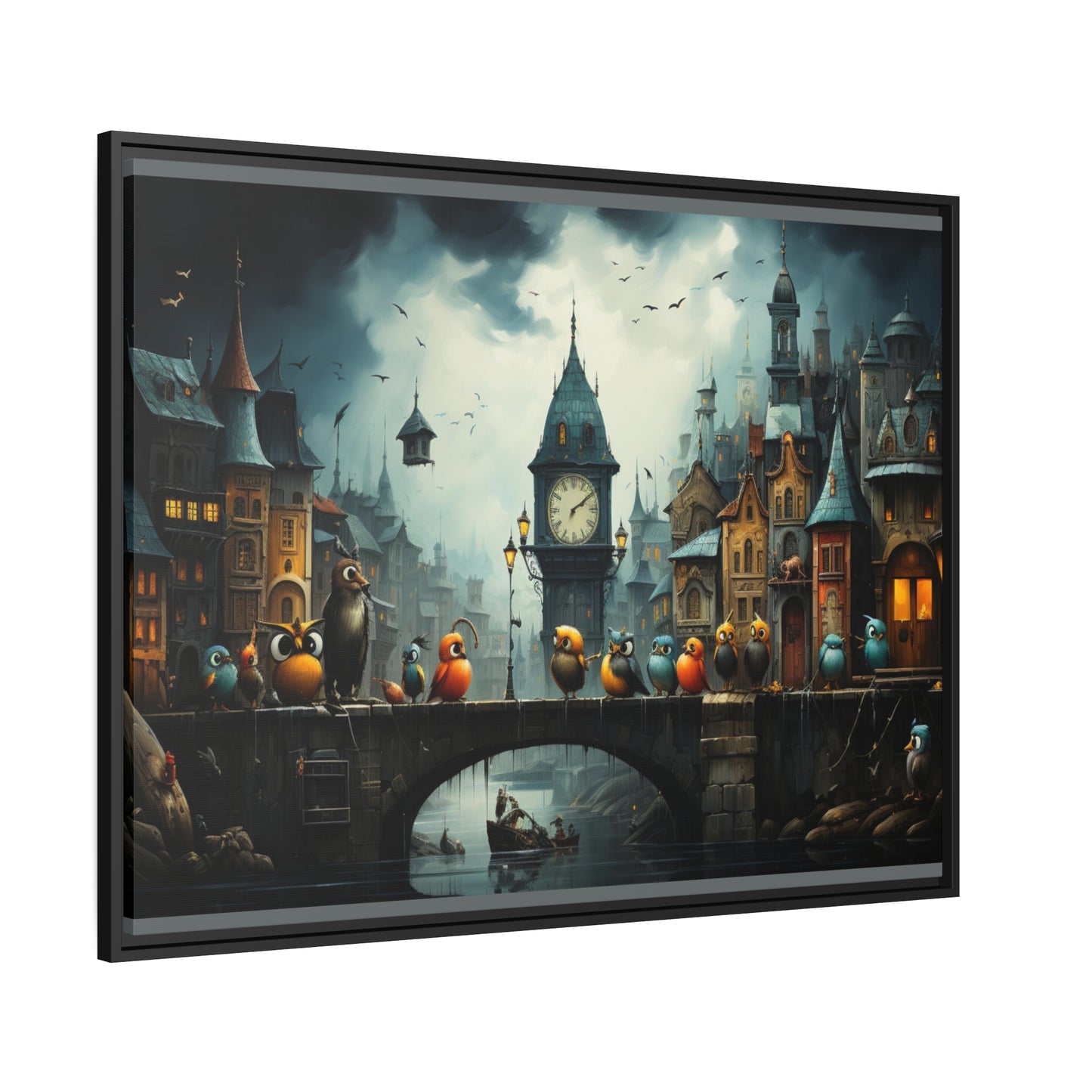Angry Birds On Bridge-Matte Canvas, Black Frame
