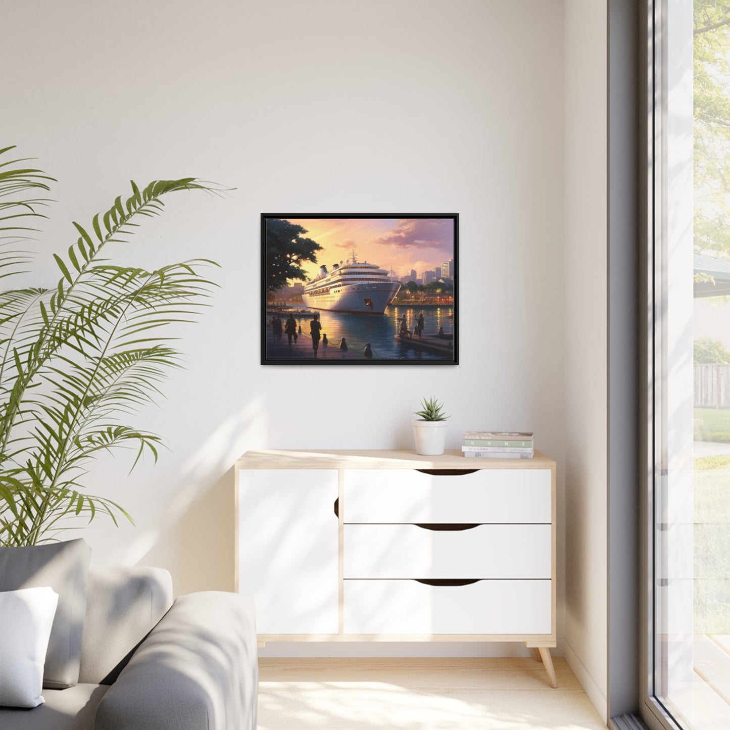 Canvas Cruise ship at the Harbor-Matte, Black Frame