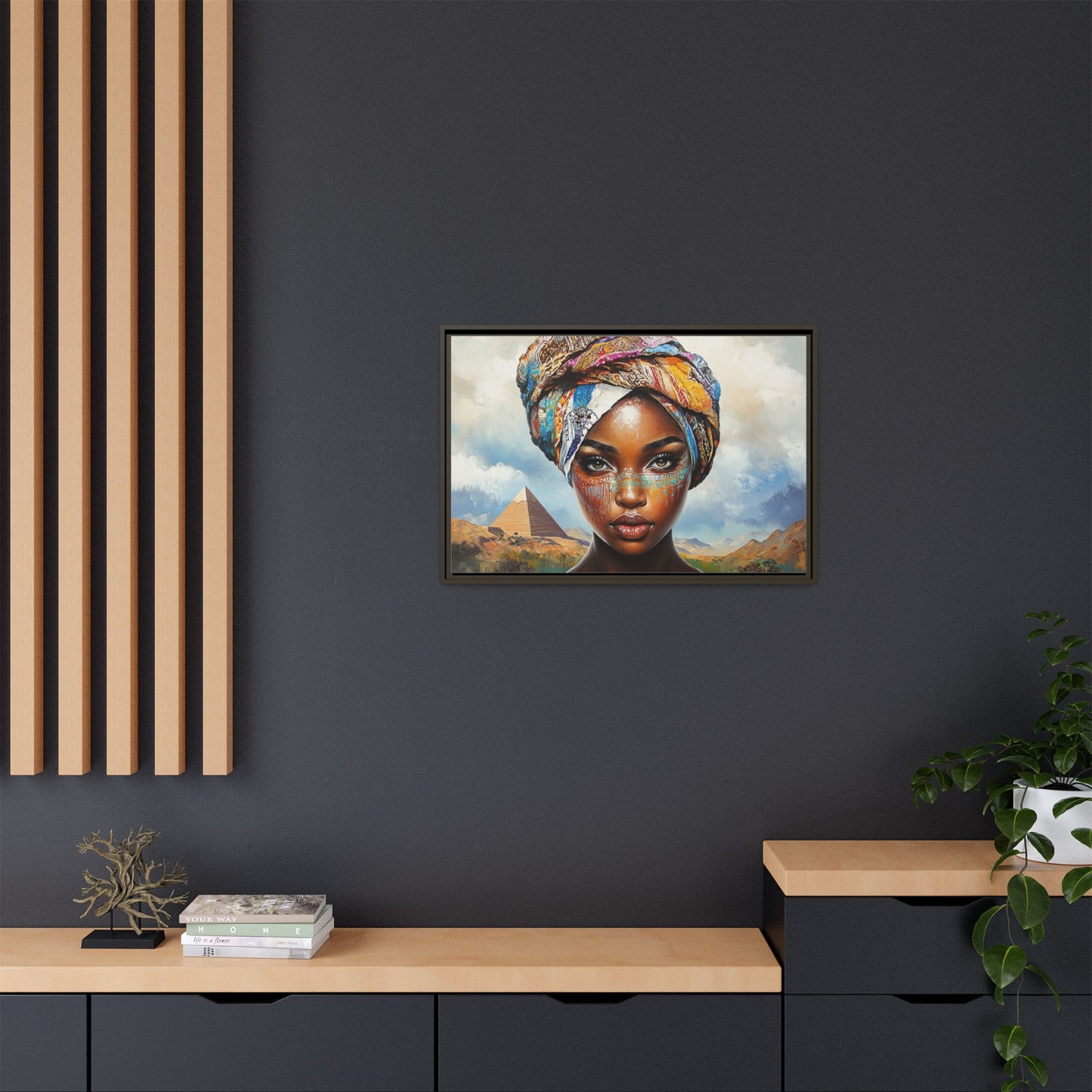 Between Pyramids and Peaks,Framed Matte Canvas Art, African Woman Decor, Unique Wall Art, Boho Home Decor, Gift for Culture Enthusiasts