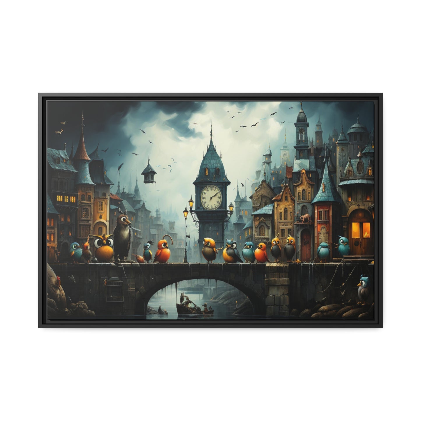 Angry Birds On Bridge-Matte Canvas, Black Frame
