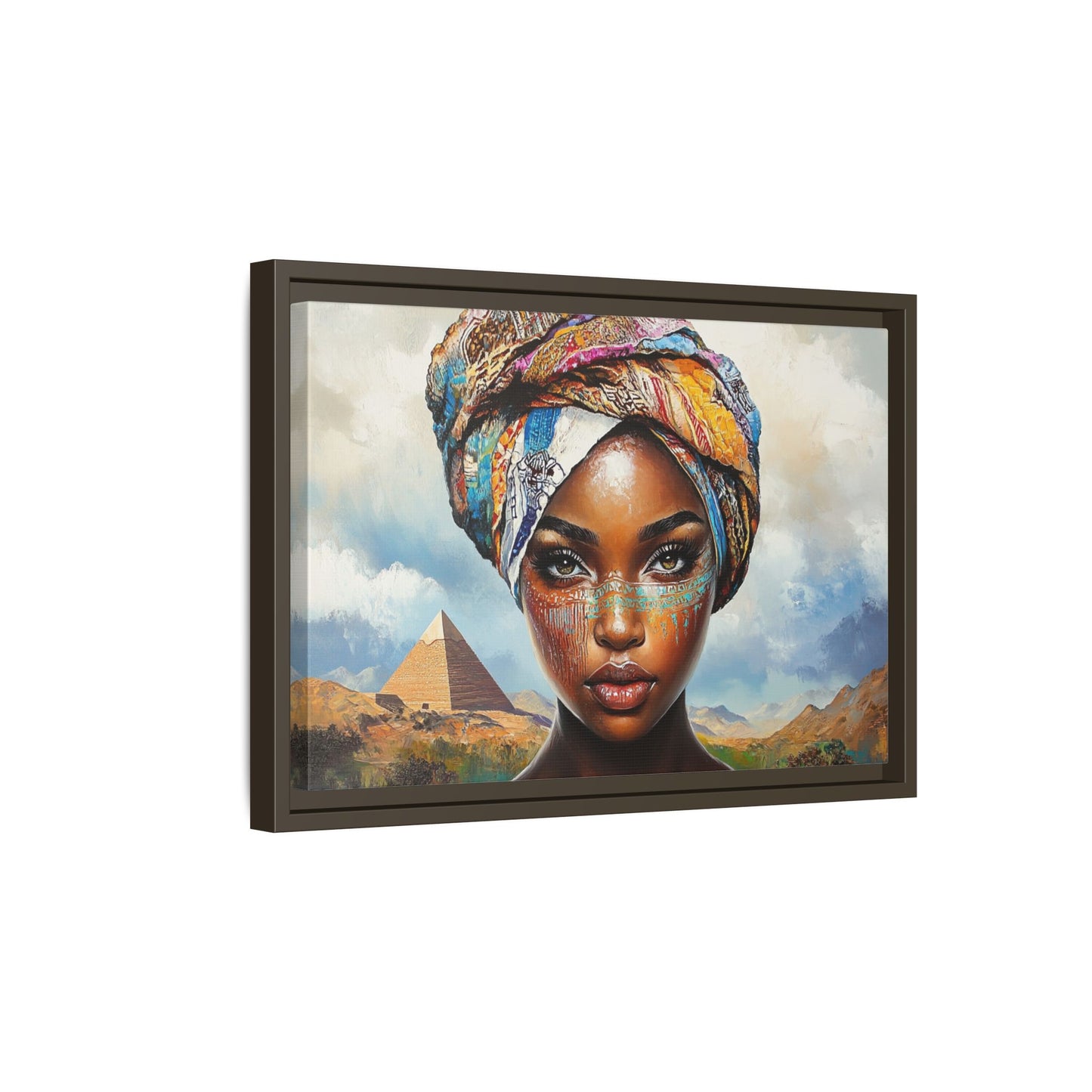 Between Pyramids and Peaks,Framed Matte Canvas Art, African Woman Decor, Unique Wall Art, Boho Home Decor, Gift for Culture Enthusiasts