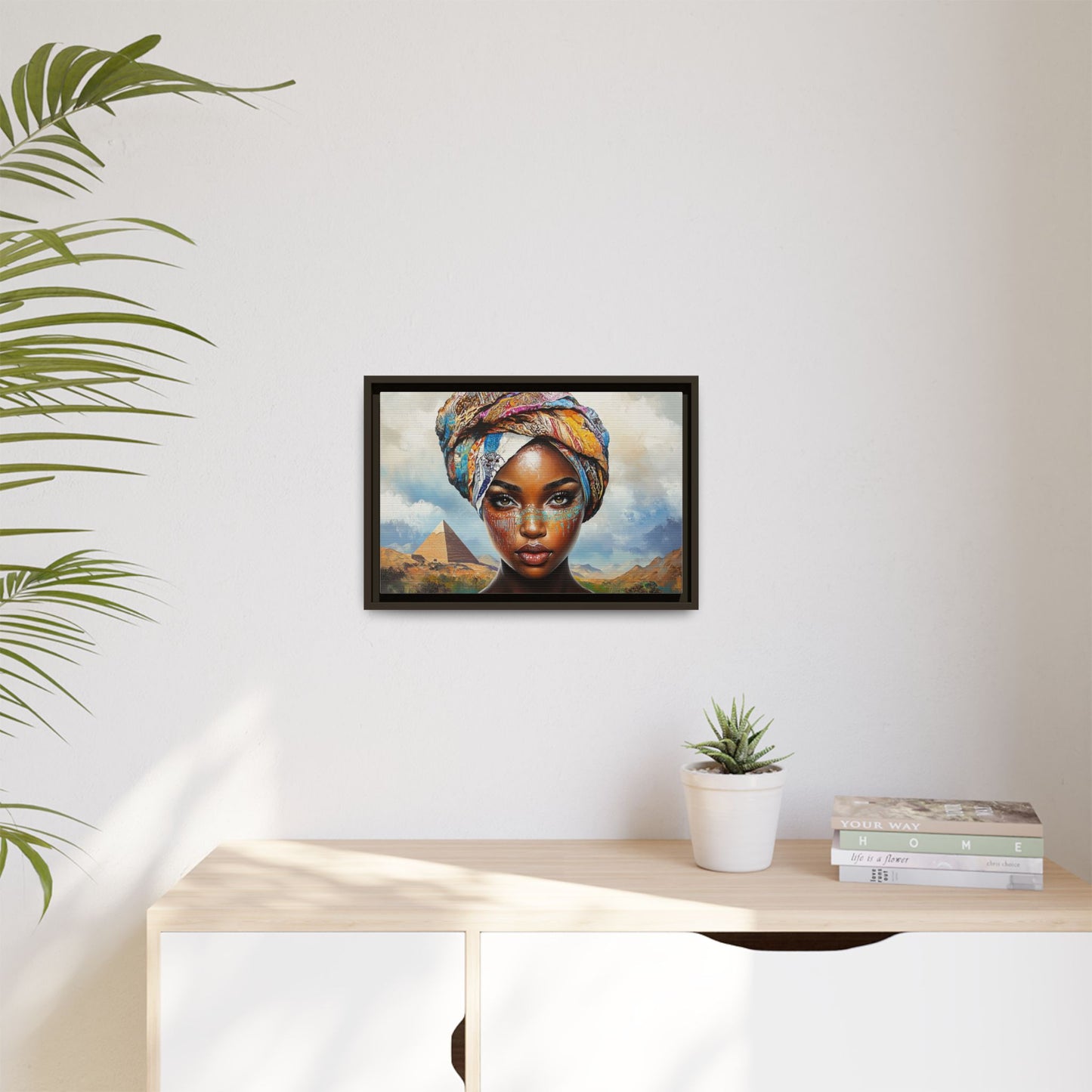 Between Pyramids and Peaks,Framed Matte Canvas Art, African Woman Decor, Unique Wall Art, Boho Home Decor, Gift for Culture Enthusiasts