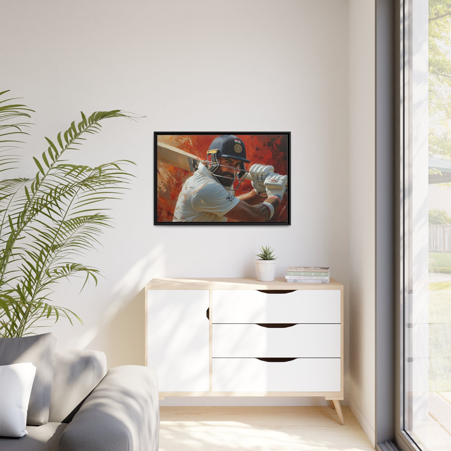 Abrstract Virat Kohli | Matte Canvas | Black Frame | Cricket canvas