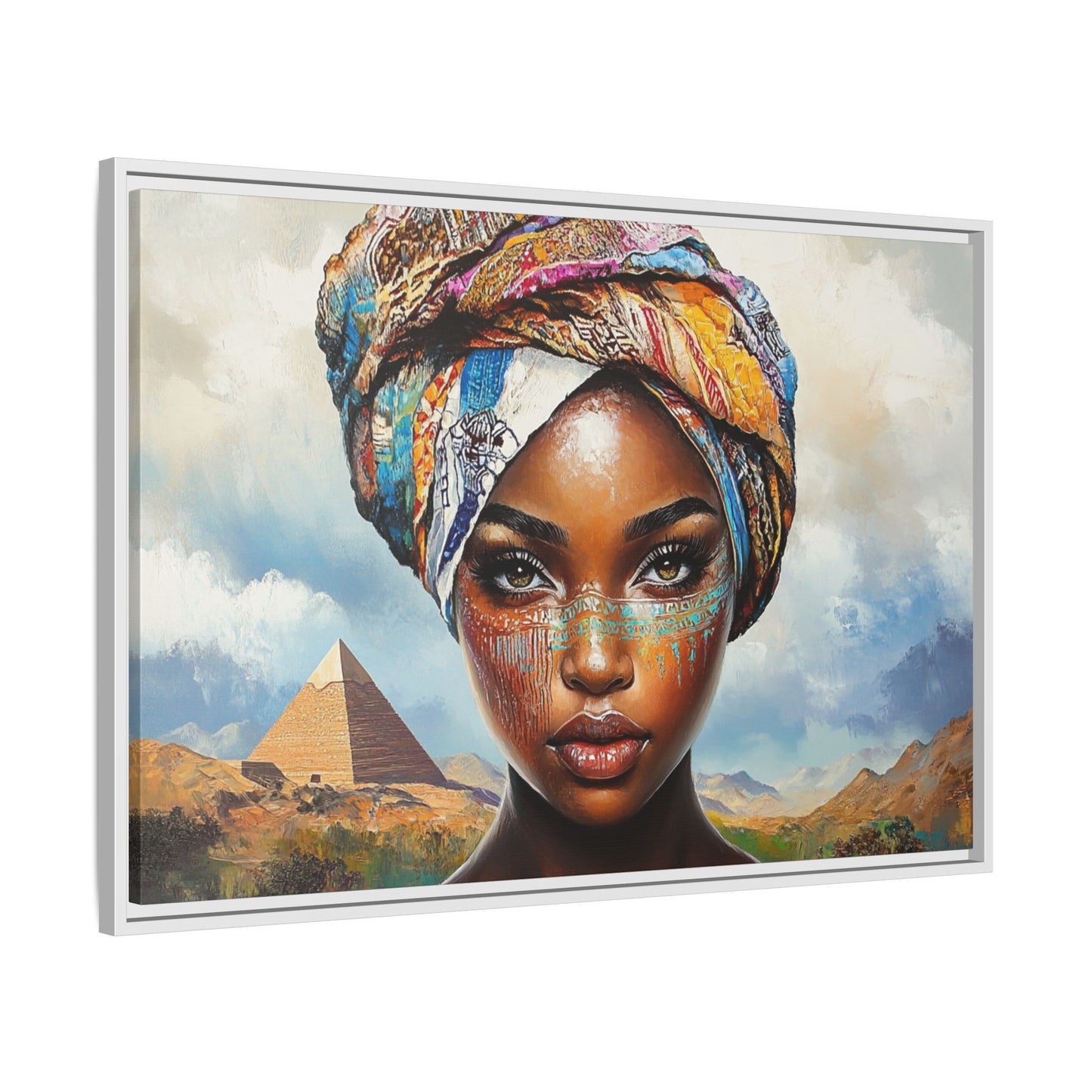Between Pyramids and Peaks,Framed Matte Canvas Art, African Woman Decor, Unique Wall Art, Boho Home Decor, Gift for Culture Enthusiasts