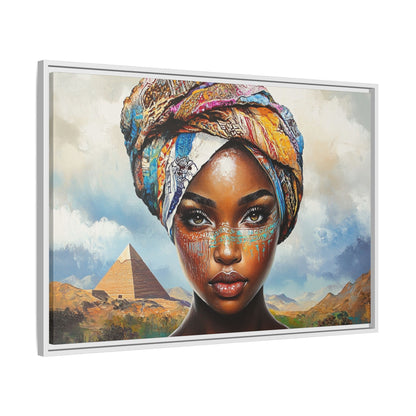Between Pyramids and Peaks,Framed Matte Canvas Art, African Woman Decor, Unique Wall Art, Boho Home Decor, Gift for Culture Enthusiasts