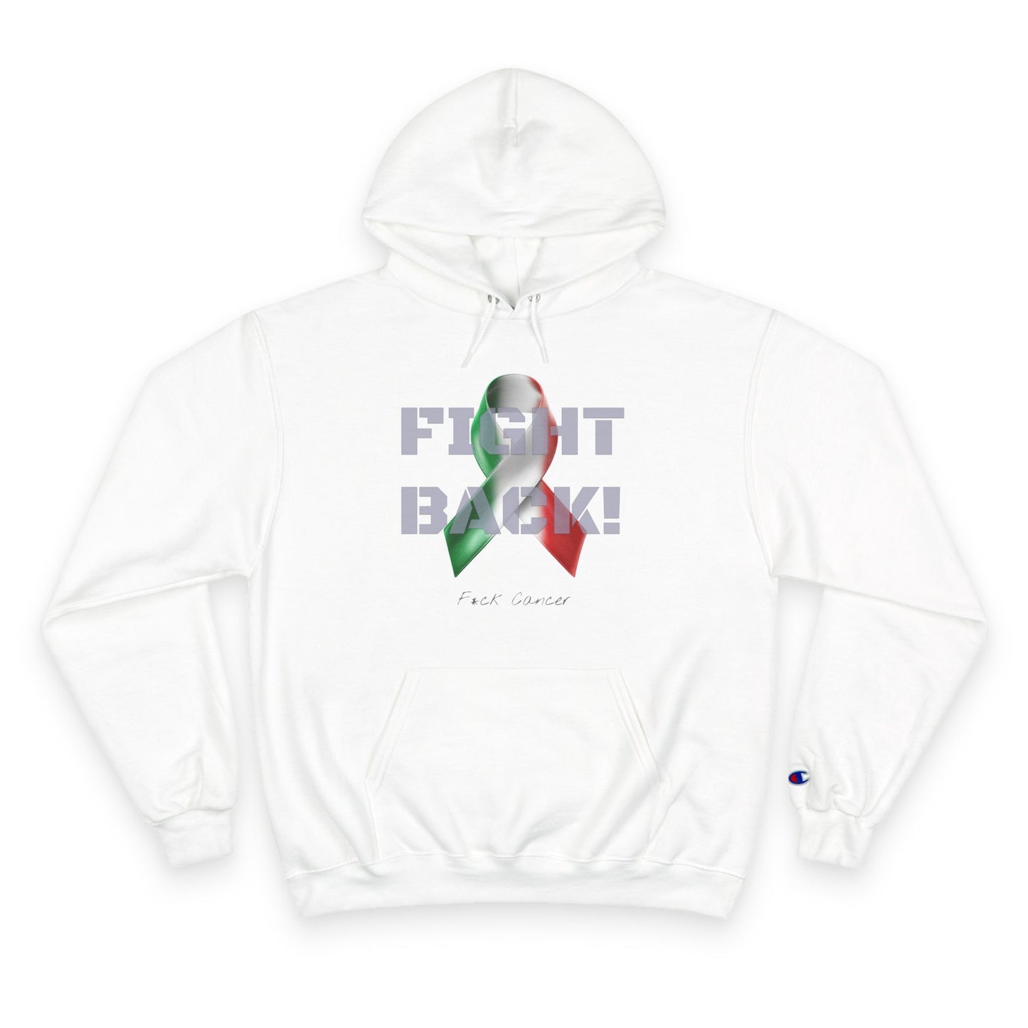 Champion branded, "Fight Back!" F*ck Cancer | Vernett Rose Italy edition | Cancer Awareness Ribbon Pullover