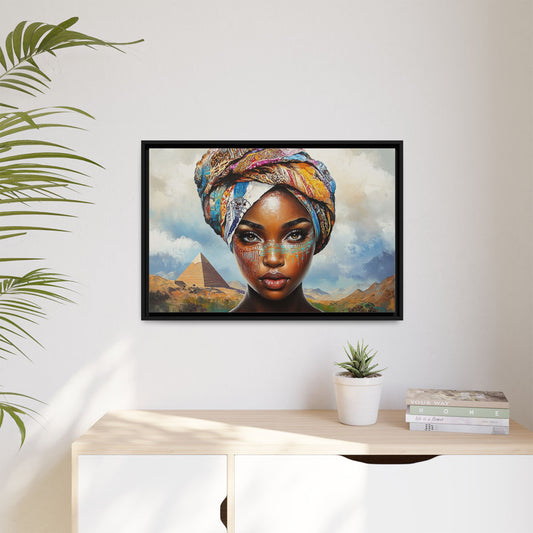 Between Pyramids and Peaks,Framed Matte Canvas Art, African Woman Decor, Unique Wall Art, Boho Home Decor, Gift for Culture Enthusiasts