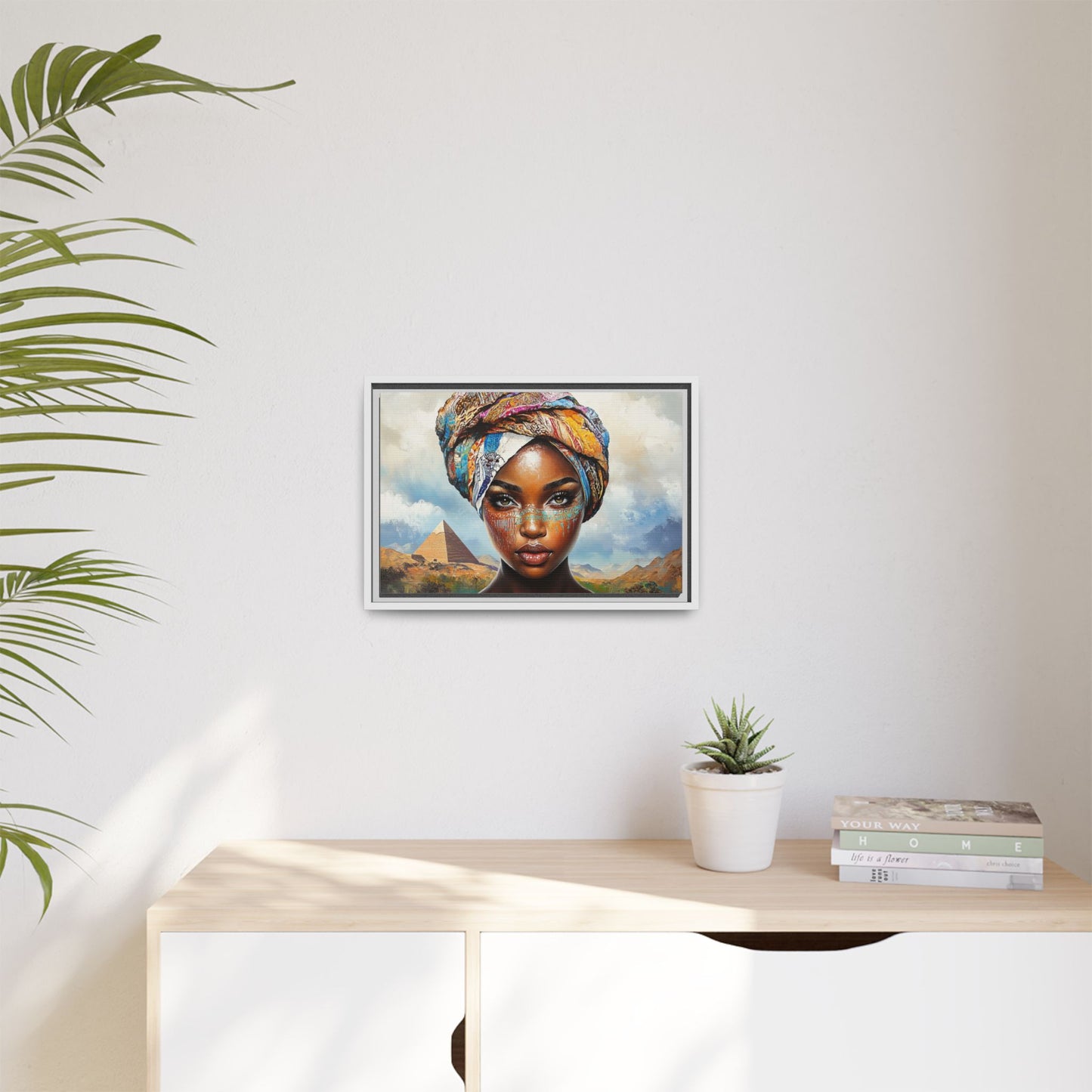 Between Pyramids and Peaks,Framed Matte Canvas Art, African Woman Decor, Unique Wall Art, Boho Home Decor, Gift for Culture Enthusiasts