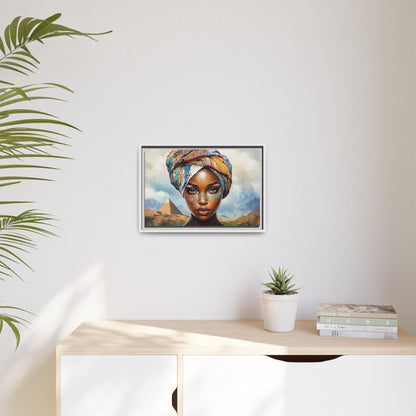 Between Pyramids and Peaks,Framed Matte Canvas Art, African Woman Decor, Unique Wall Art, Boho Home Decor, Gift for Culture Enthusiasts