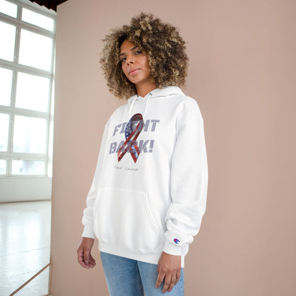 Champion branded, "Fight Back!" Vernett Rose AM Ribbon hoodie | Cancer Awareness Ribbon Pullover