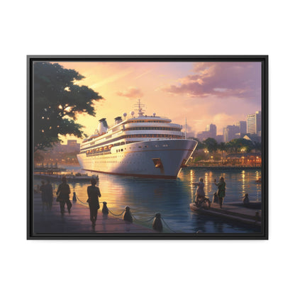 Canvas Cruise ship at the Harbor-Matte, Black Frame