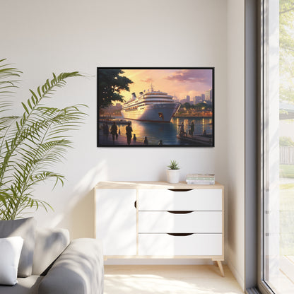 Canvas Cruise ship at the Harbor-Matte, Black Frame