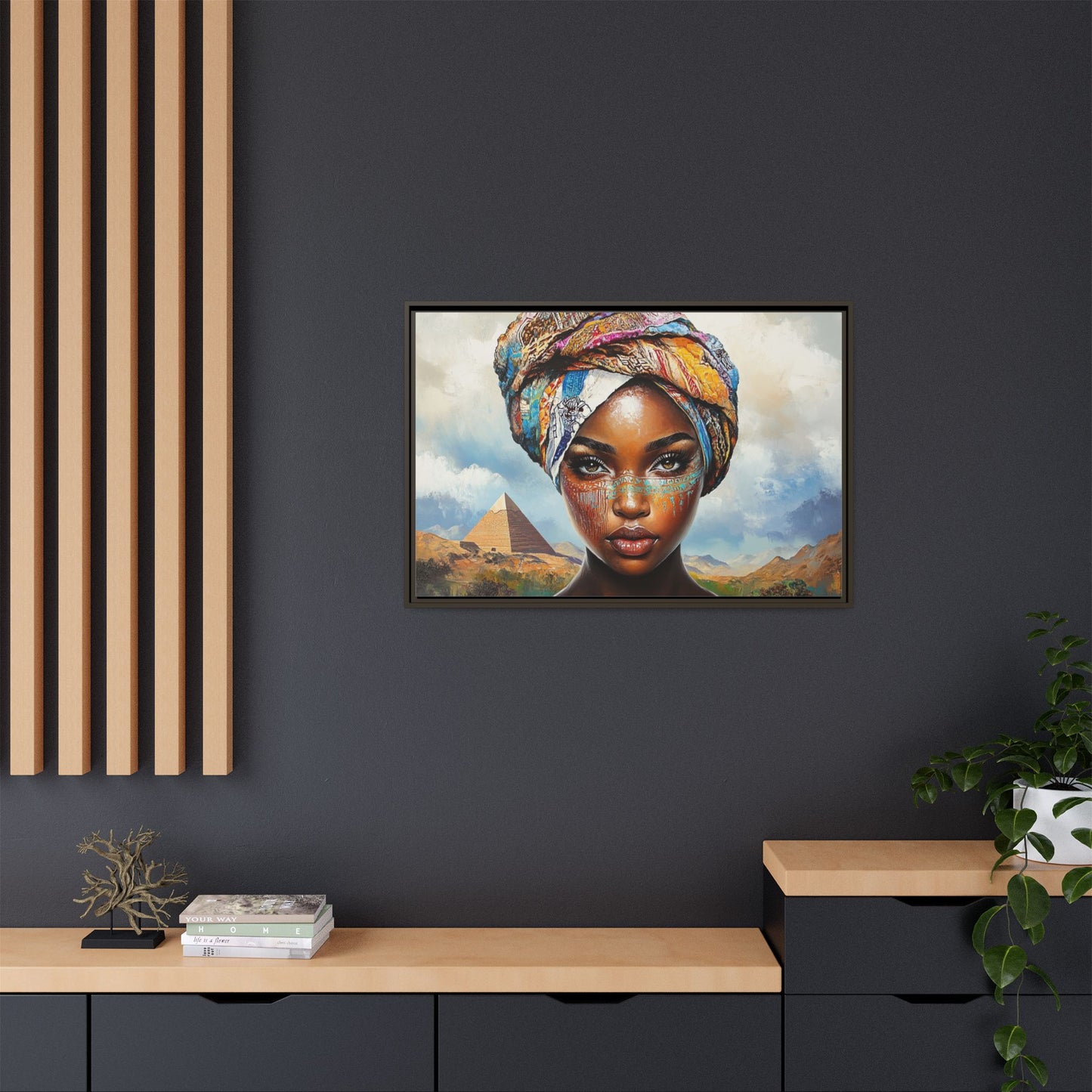Between Pyramids and Peaks,Framed Matte Canvas Art, African Woman Decor, Unique Wall Art, Boho Home Decor, Gift for Culture Enthusiasts