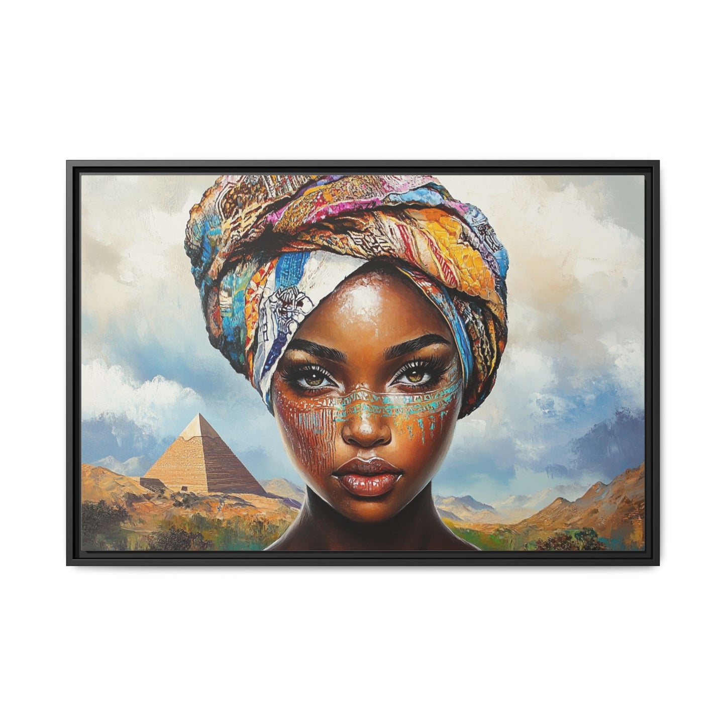 Between Pyramids and Peaks,Framed Matte Canvas Art, African Woman Decor, Unique Wall Art, Boho Home Decor, Gift for Culture Enthusiasts