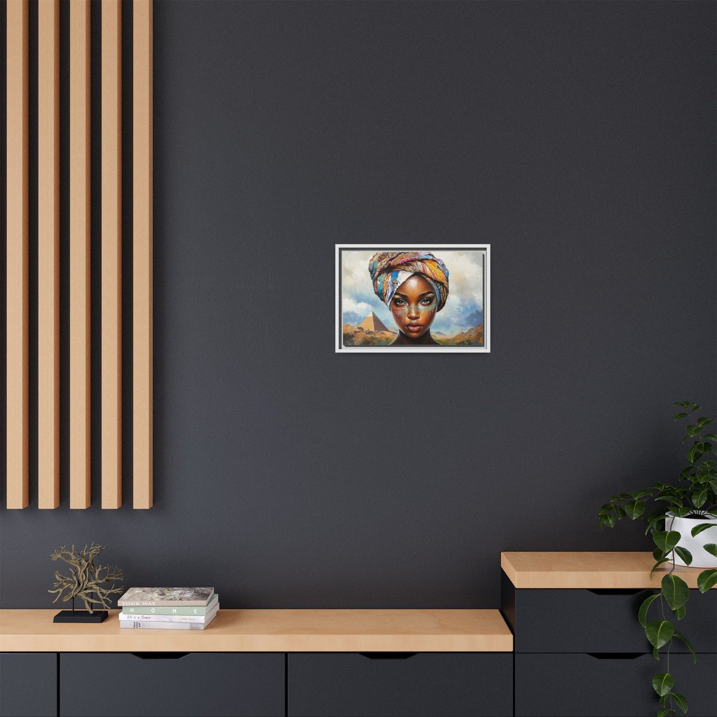Between Pyramids and Peaks,Framed Matte Canvas Art, African Woman Decor, Unique Wall Art, Boho Home Decor, Gift for Culture Enthusiasts