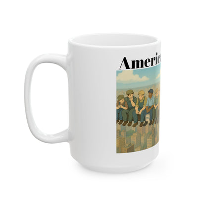 Ceramic Mug, Lunch atop Skyscraper, Construction Works, Blue Collar Worker, American Workers, Coffee Cup, Tea Mug, Office Decor, Gift for