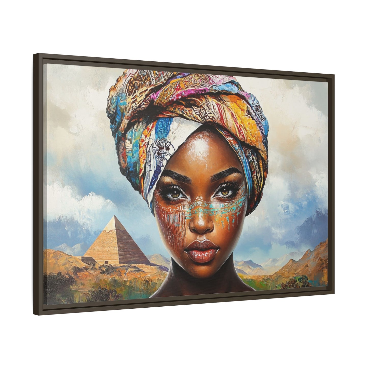 Between Pyramids and Peaks,Framed Matte Canvas Art, African Woman Decor, Unique Wall Art, Boho Home Decor, Gift for Culture Enthusiasts