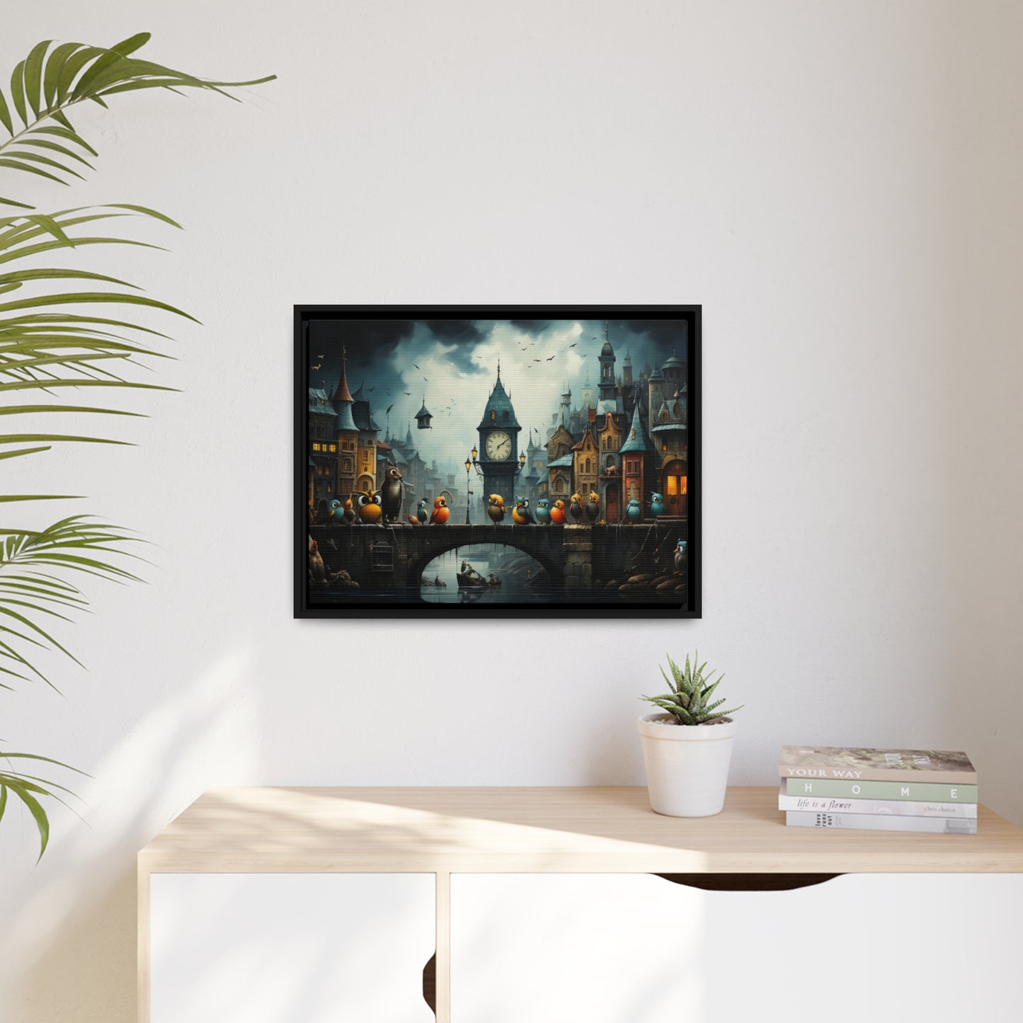 Angry Birds On Bridge-Matte Canvas, Black Frame