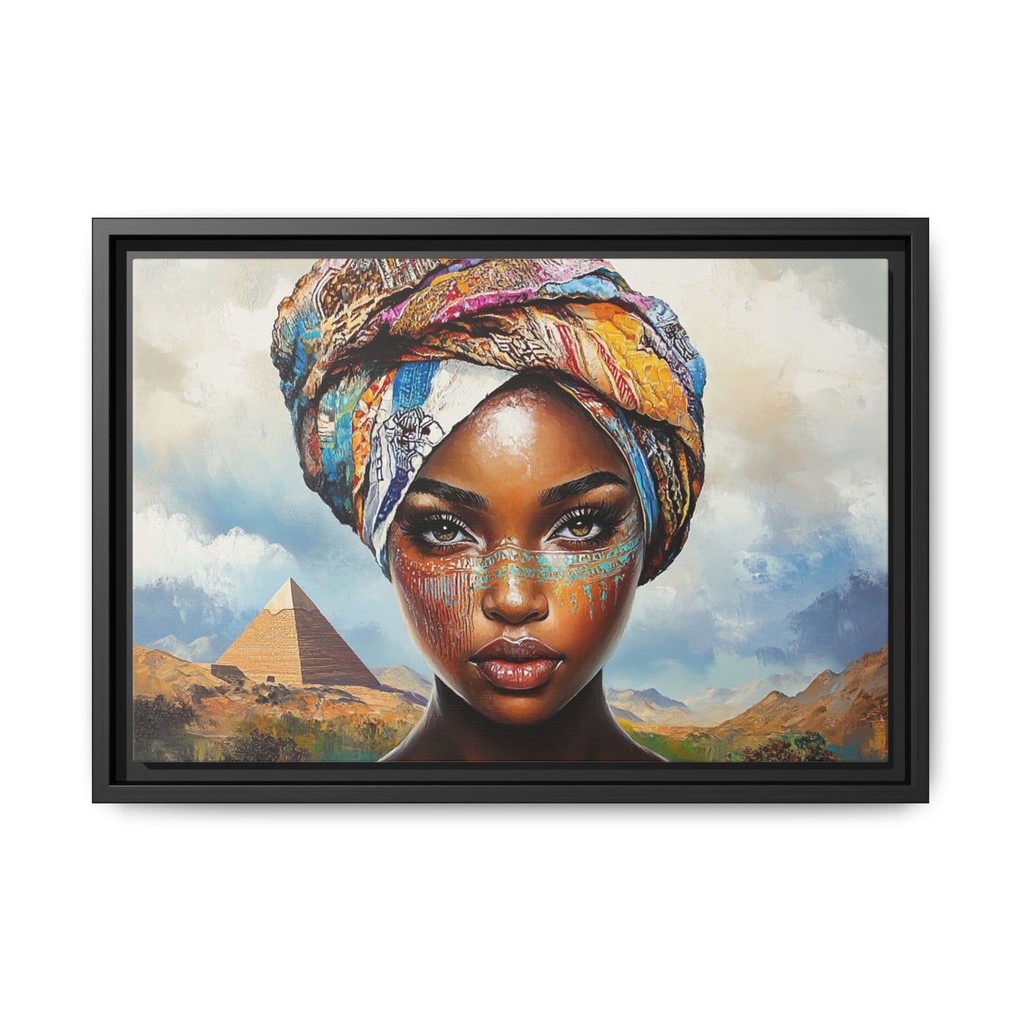 Between Pyramids and Peaks,Framed Matte Canvas Art, African Woman Decor, Unique Wall Art, Boho Home Decor, Gift for Culture Enthusiasts