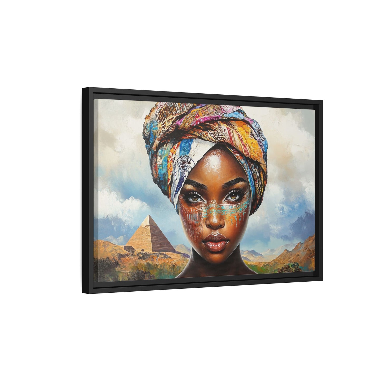 Between Pyramids and Peaks,Framed Matte Canvas Art, African Woman Decor, Unique Wall Art, Boho Home Decor, Gift for Culture Enthusiasts