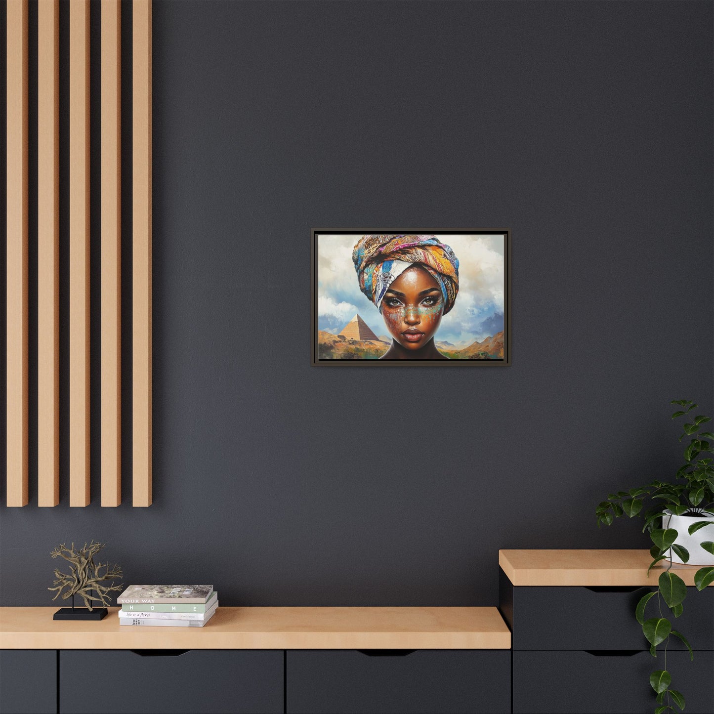 Between Pyramids and Peaks,Framed Matte Canvas Art, African Woman Decor, Unique Wall Art, Boho Home Decor, Gift for Culture Enthusiasts