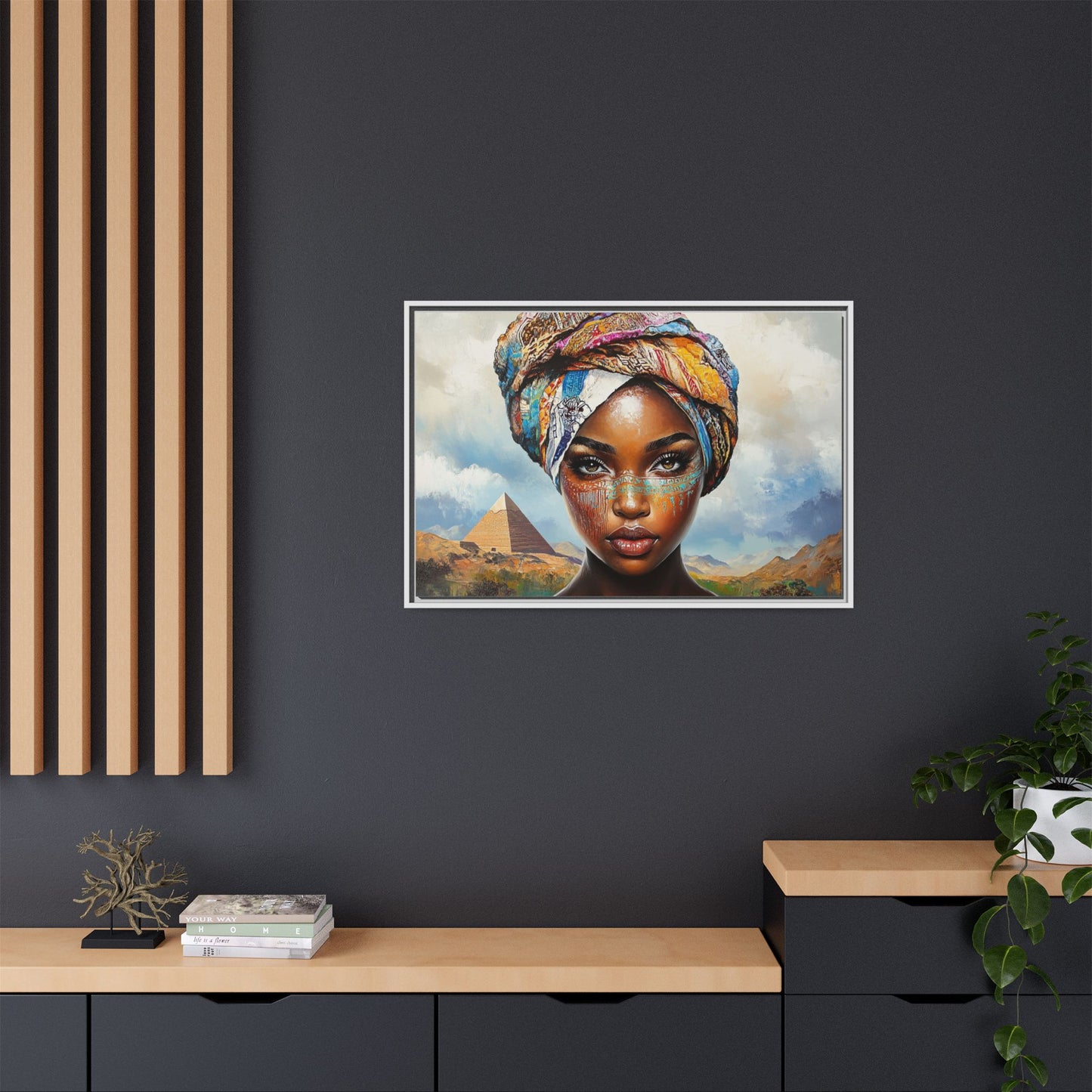 Between Pyramids and Peaks,Framed Matte Canvas Art, African Woman Decor, Unique Wall Art, Boho Home Decor, Gift for Culture Enthusiasts