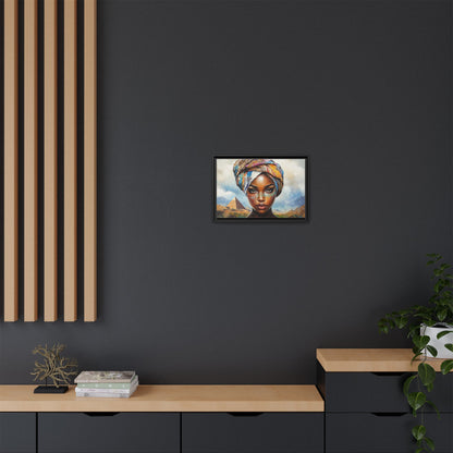 Between Pyramids and Peaks,Framed Matte Canvas Art, African Woman Decor, Unique Wall Art, Boho Home Decor, Gift for Culture Enthusiasts