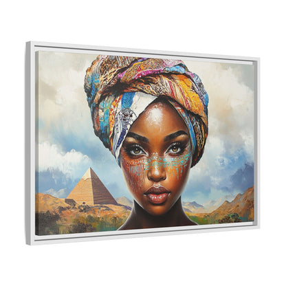 Between Pyramids and Peaks,Framed Matte Canvas Art, African Woman Decor, Unique Wall Art, Boho Home Decor, Gift for Culture Enthusiasts