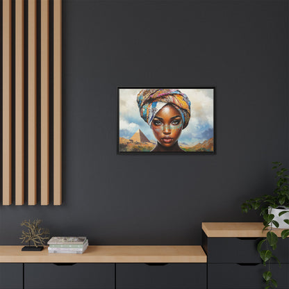 Between Pyramids and Peaks,Framed Matte Canvas Art, African Woman Decor, Unique Wall Art, Boho Home Decor, Gift for Culture Enthusiasts