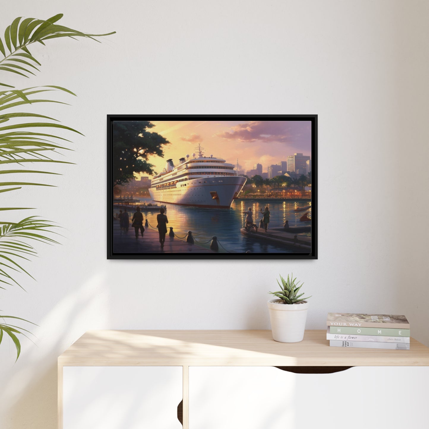 Canvas Cruise ship at the Harbor-Matte, Black Frame