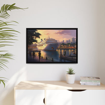 Canvas Cruise ship at the Harbor-Matte, Black Frame