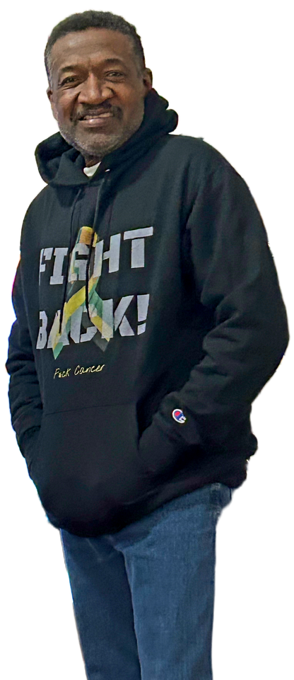 Champion branded, "Fight Back!"  Vernett Rose Memorial Hoodie | Cancer Awareness Ribbon Pullover