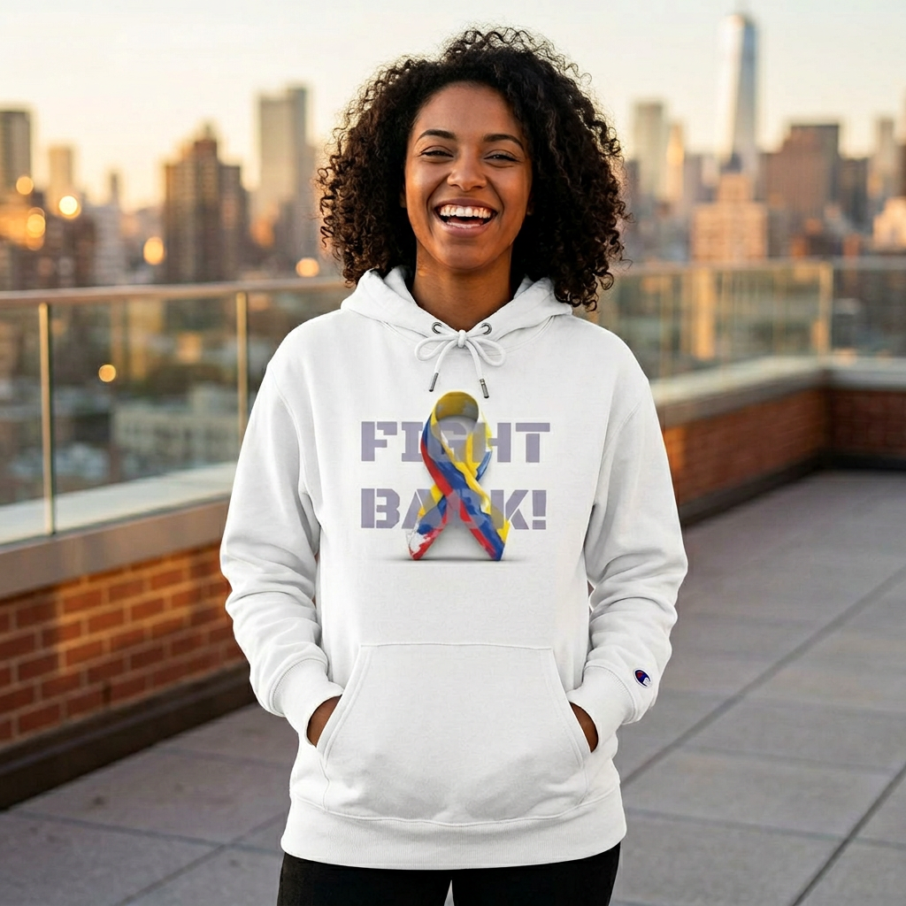 Champion branded, "Fight Back!" F*ck Cancer | Vernett Rose Colombia edition | Cancer Awareness Ribbon Pullover