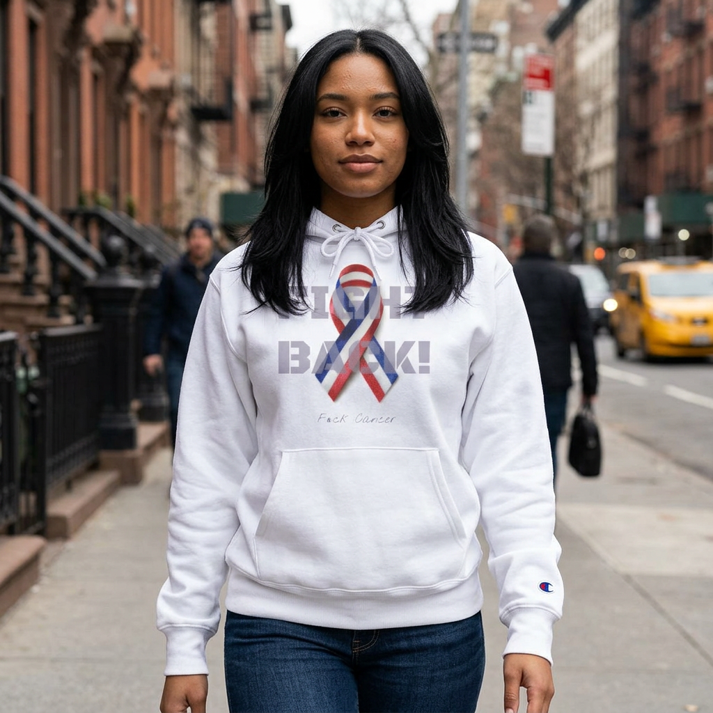 Champion branded, "Fight Back!" F*ck Cancer | Vernett Rose DR edition | Cancer Awareness Ribbon Pullover