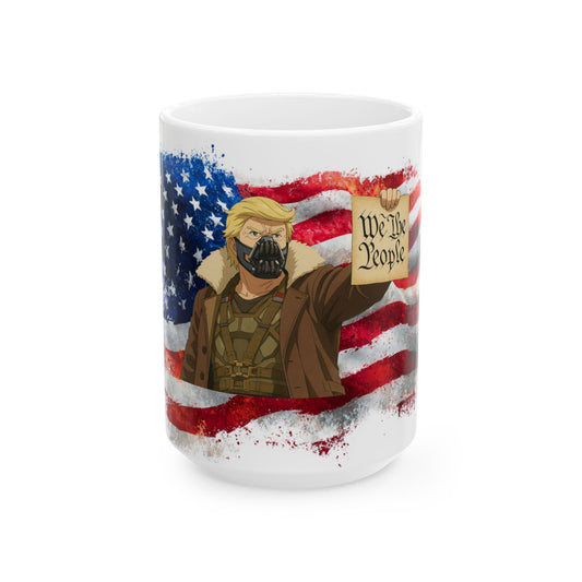Trump Bane, Patriotic Ceramic Mug, Custom Coffee Cup, American Flag Drinkware, Unique Gift for Veterans, We the People Design