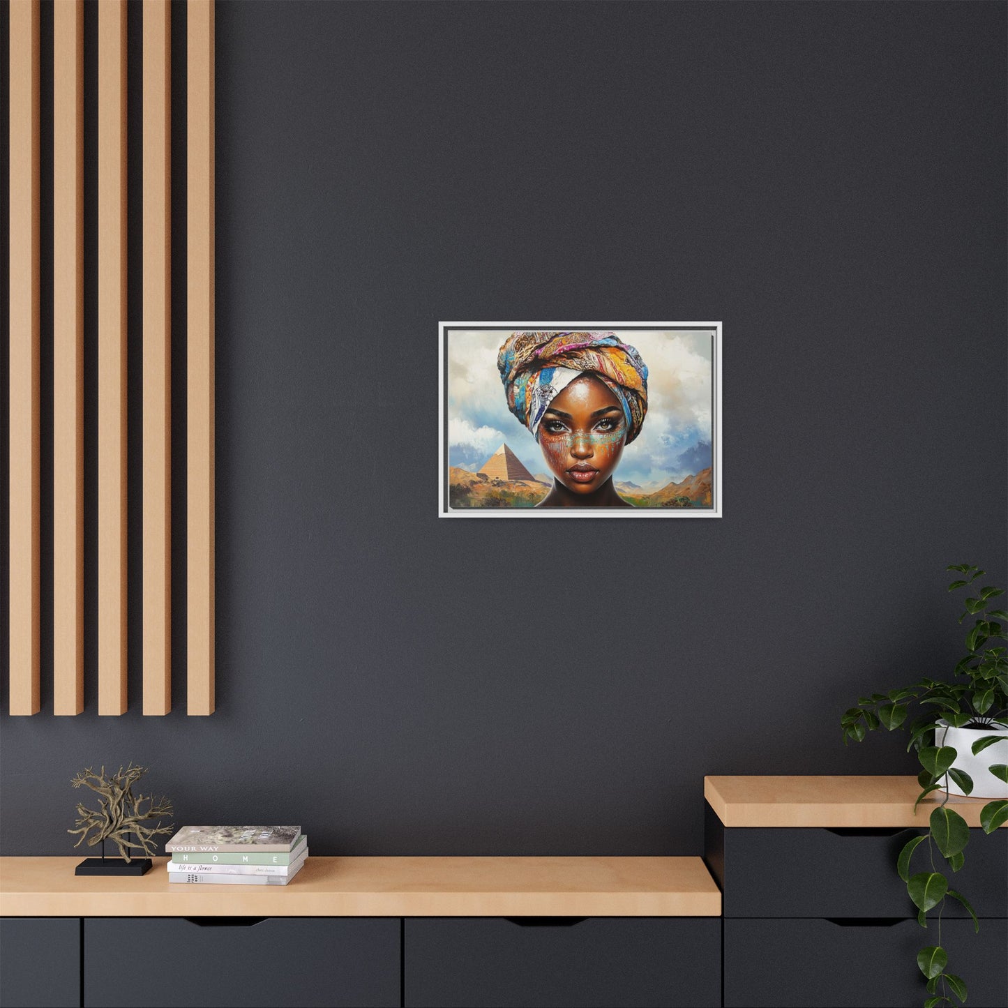 Between Pyramids and Peaks,Framed Matte Canvas Art, African Woman Decor, Unique Wall Art, Boho Home Decor, Gift for Culture Enthusiasts