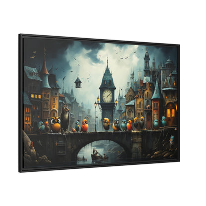 Angry Birds On Bridge-Matte Canvas, Black Frame