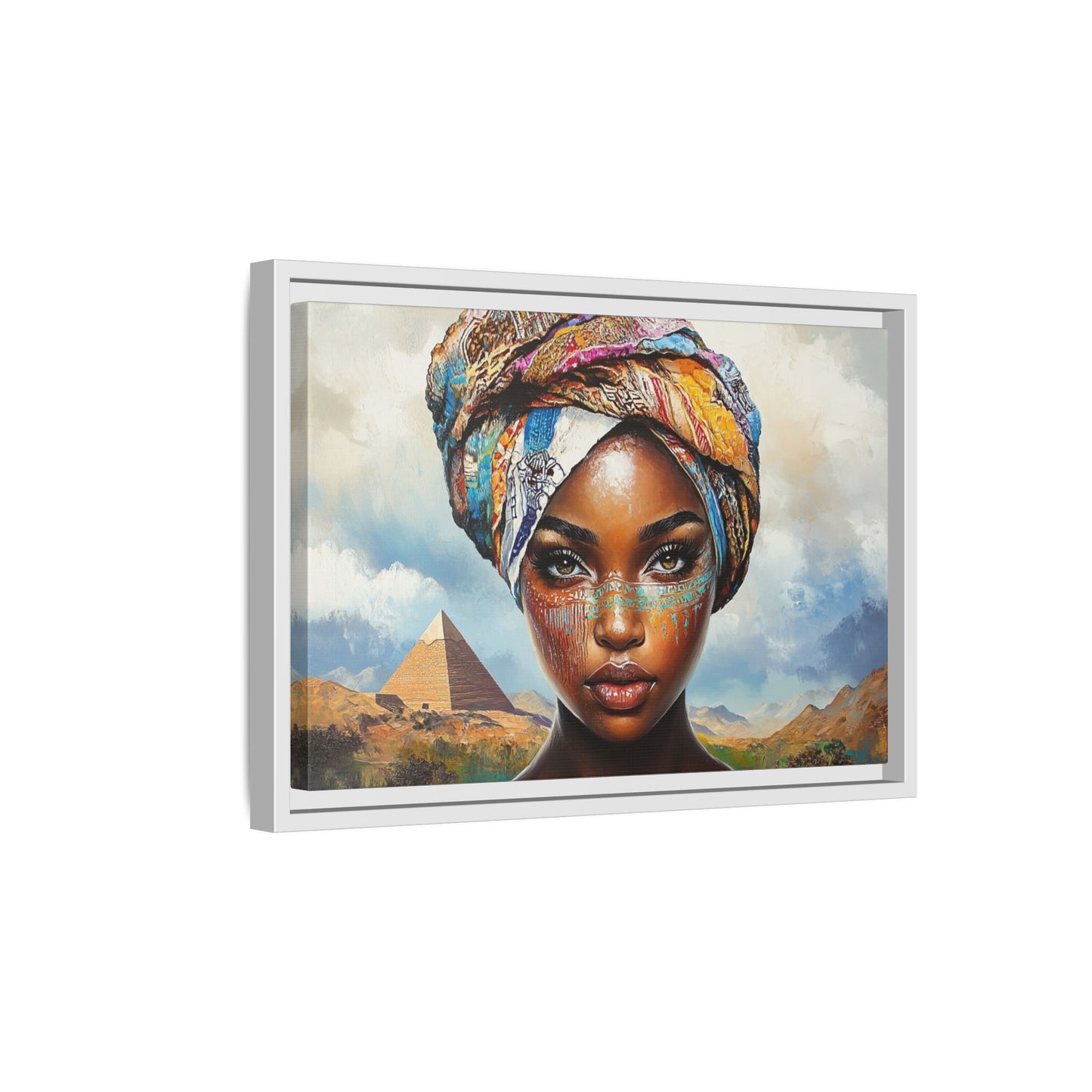 Between Pyramids and Peaks,Framed Matte Canvas Art, African Woman Decor, Unique Wall Art, Boho Home Decor, Gift for Culture Enthusiasts