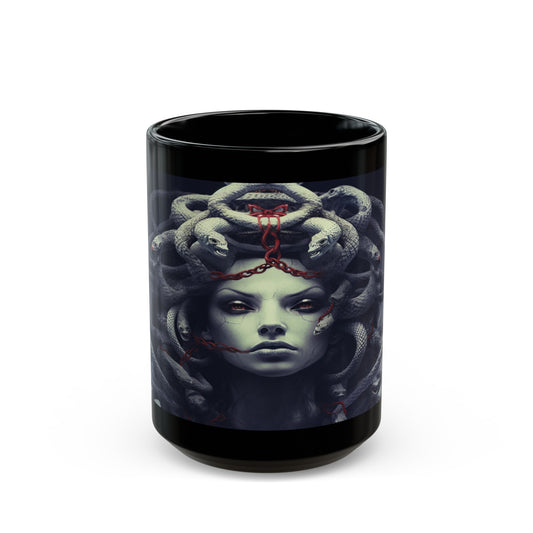 Medusa | Snakes| Medusa Art | Stone Gaze-Black Mug, 15oz