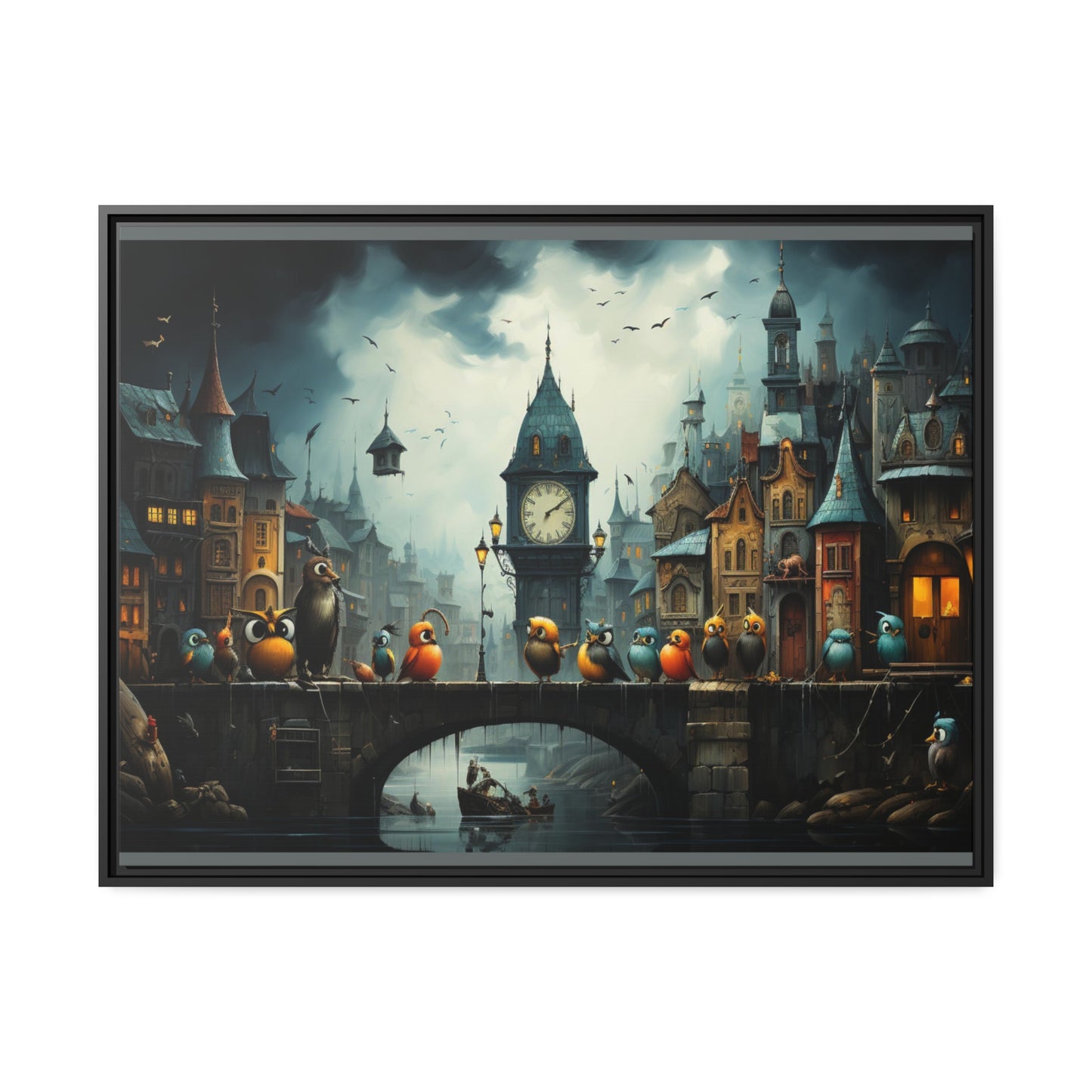 Angry Birds On Bridge-Matte Canvas, Black Frame