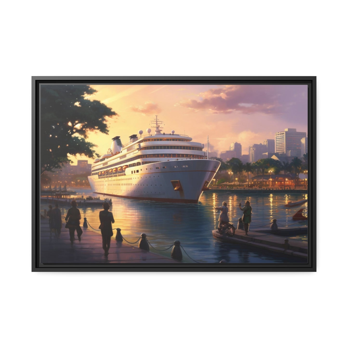 Canvas Cruise ship at the Harbor-Matte, Black Frame