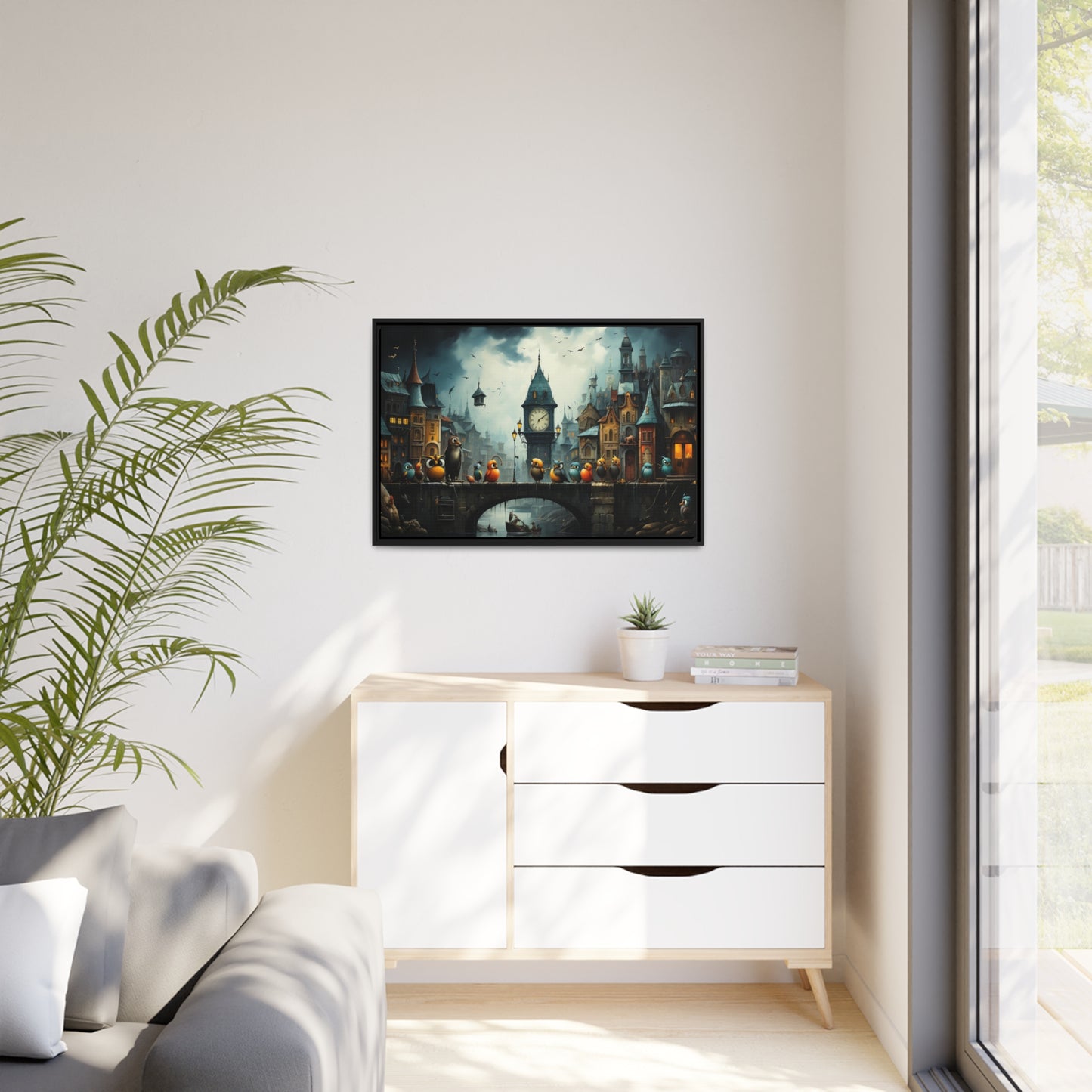 Angry Birds On Bridge-Matte Canvas, Black Frame