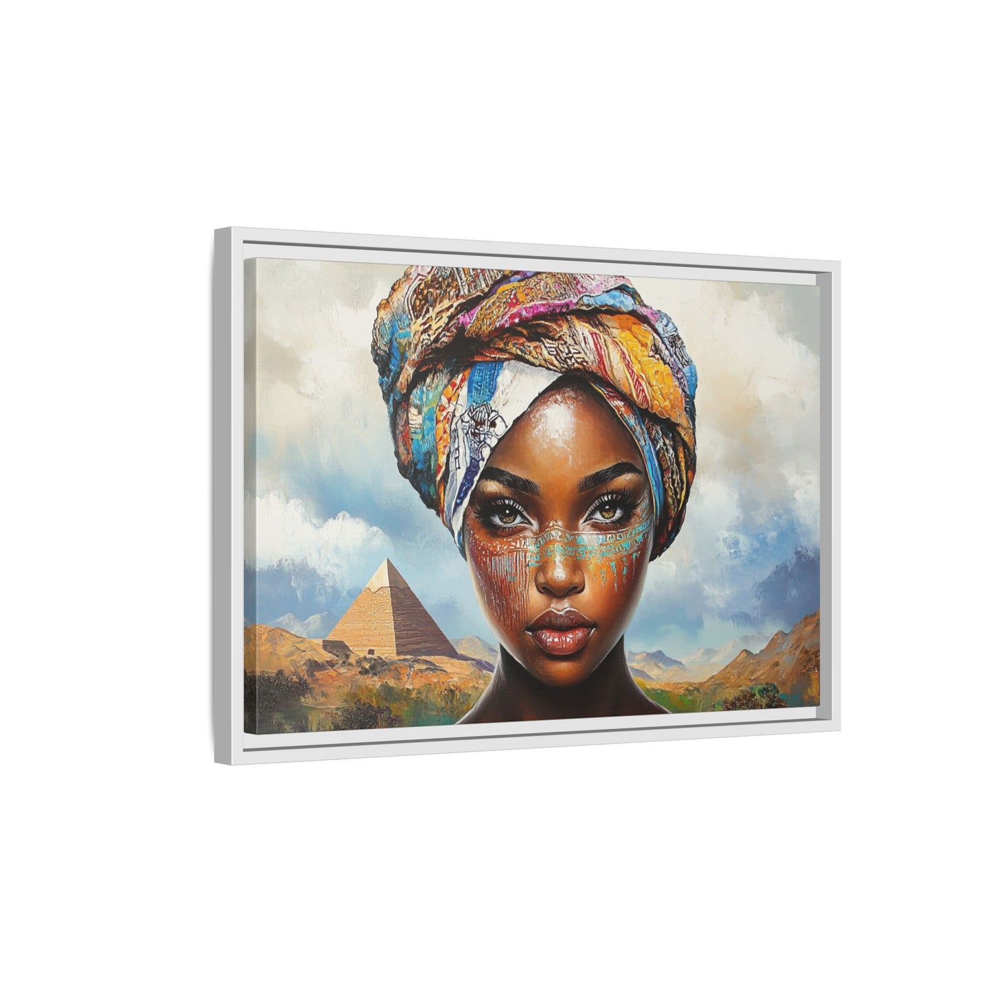 Between Pyramids and Peaks,Framed Matte Canvas Art, African Woman Decor, Unique Wall Art, Boho Home Decor, Gift for Culture Enthusiasts