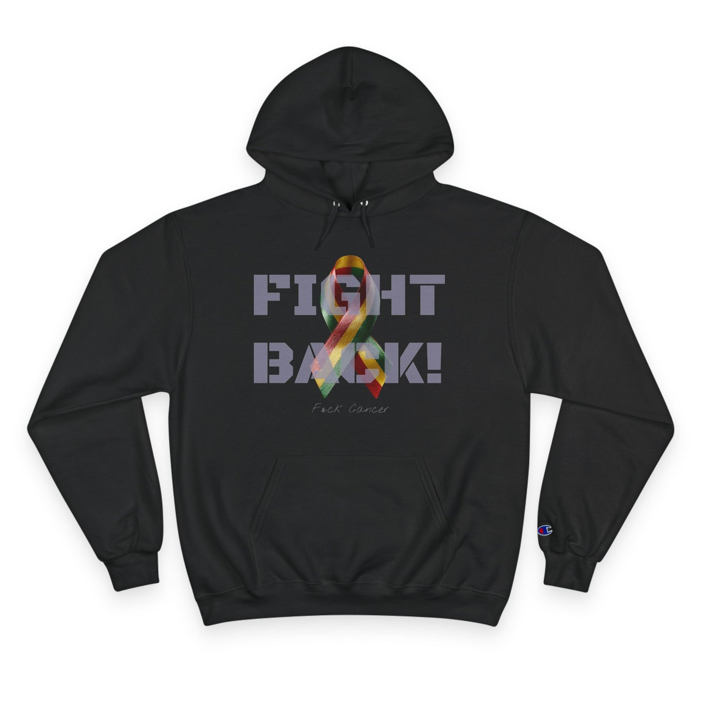 Champion branded, "Fight Back!" F*ck Cancer | Vernett Rose Ghana edition | Cancer Awareness Ribbon Pullover