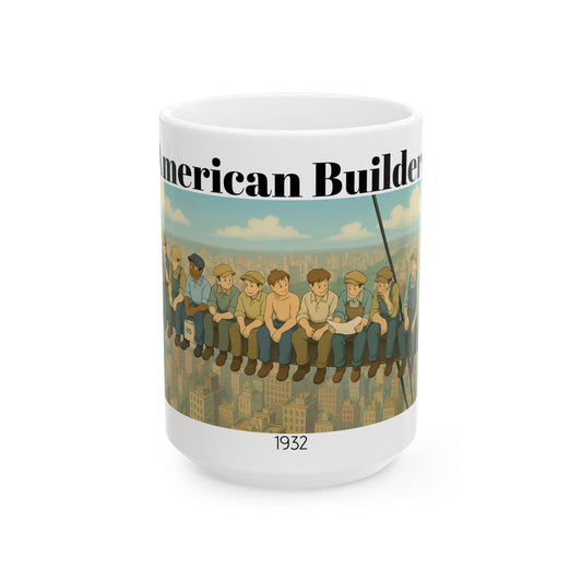 Ceramic Mug, Lunch atop Skyscraper, Construction Works, Blue Collar Worker, American Workers, Coffee Cup, Tea Mug, Office Decor, Gift for