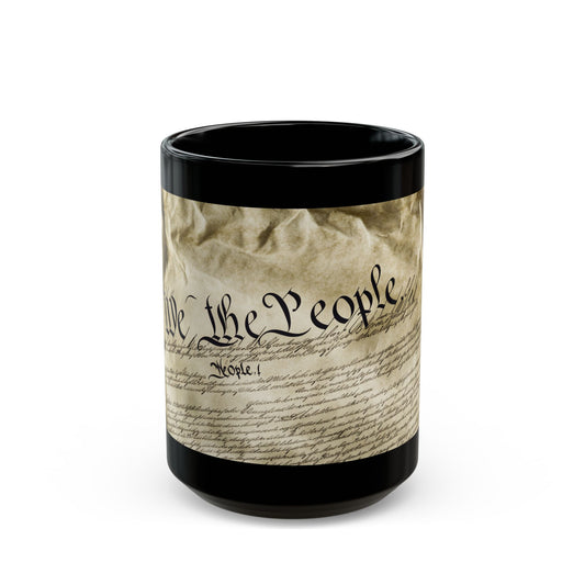 Constitutional "We the People" Black Mug - Unique Coffee Cup, Perfect Gift for History Lovers, Home Office Decor, 15oz