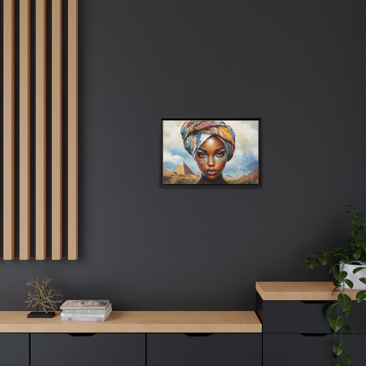 Between Pyramids and Peaks,Framed Matte Canvas Art, African Woman Decor, Unique Wall Art, Boho Home Decor, Gift for Culture Enthusiasts