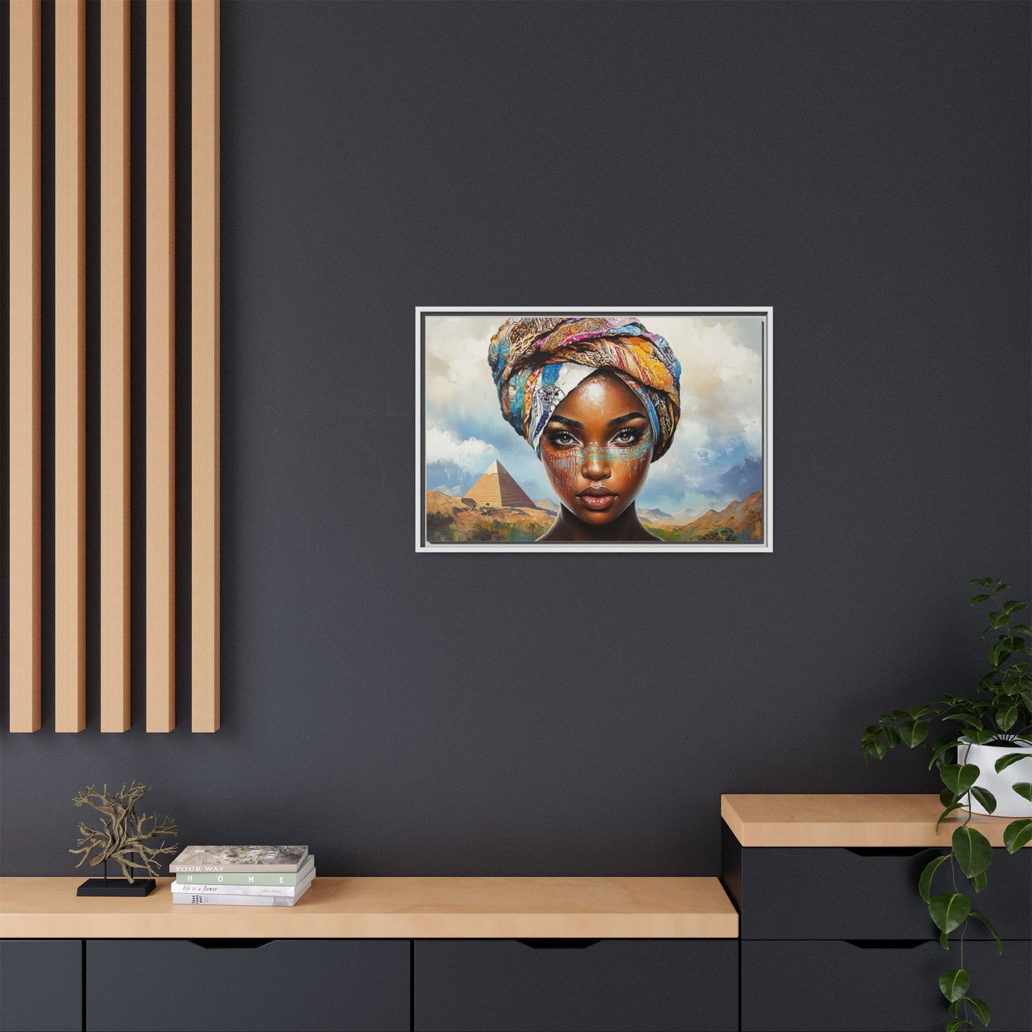 Between Pyramids and Peaks,Framed Matte Canvas Art, African Woman Decor, Unique Wall Art, Boho Home Decor, Gift for Culture Enthusiasts